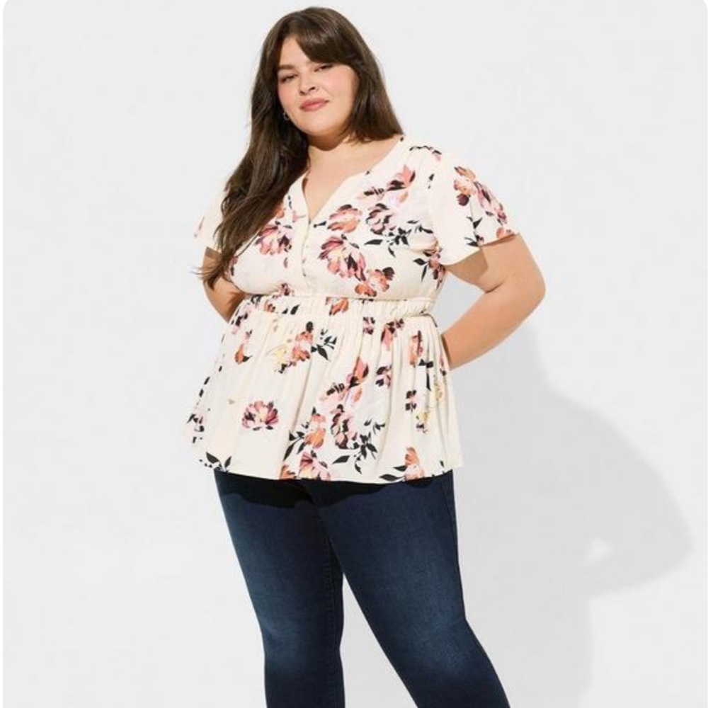 Torrid | 0X (L) | Peplum Georgette Floral Flutter Sleeve Blouse